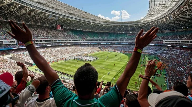 球迷使用手机观看足球比分数据的场景